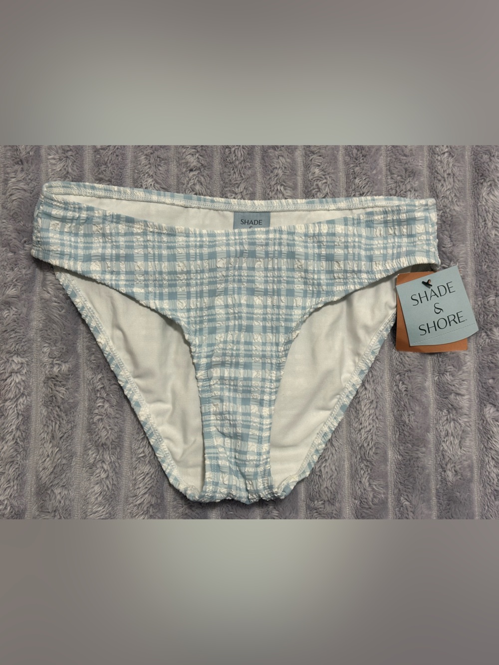 Shade & Shore Blue Checkered Bikini Bottoms — Size S (4-6)